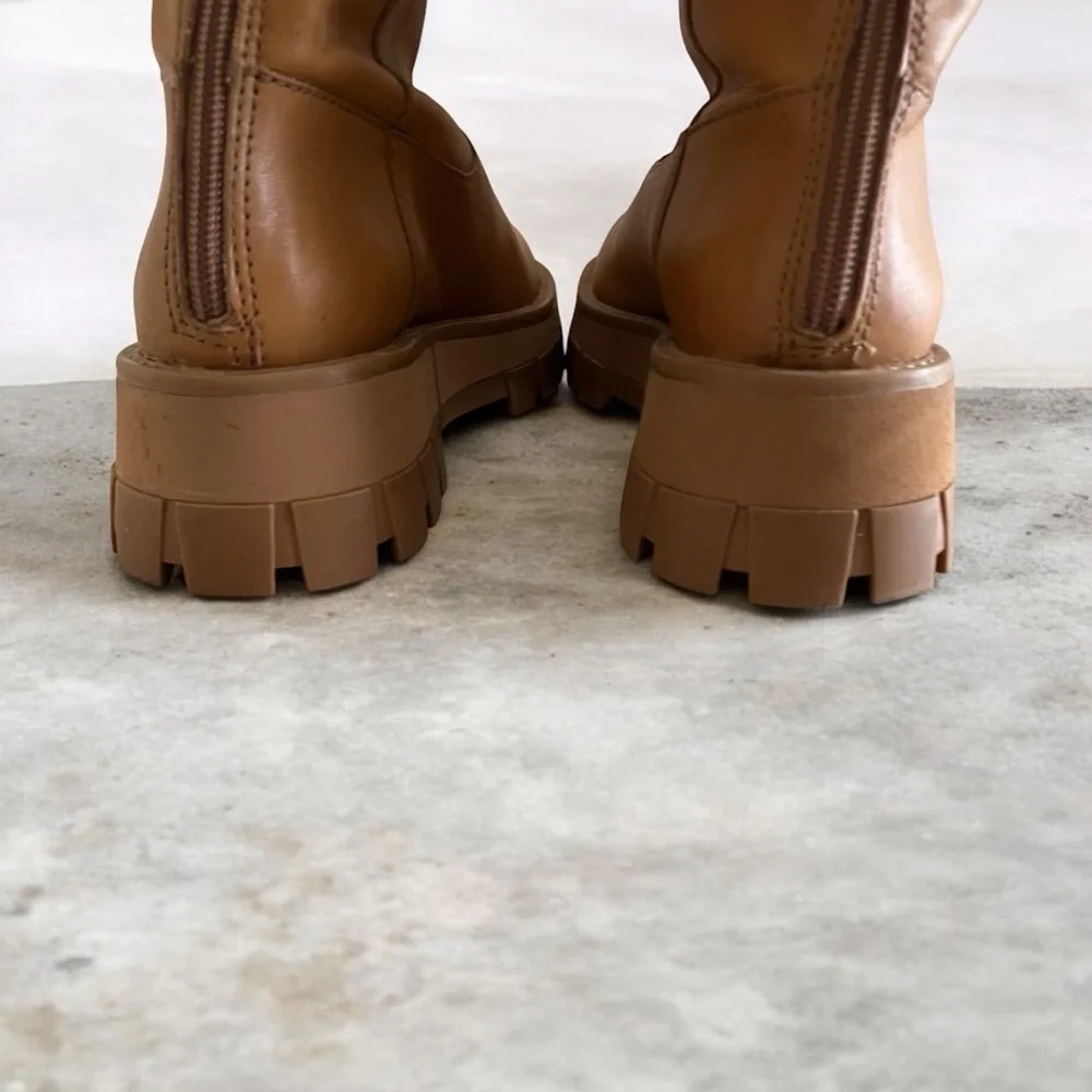 SCHUTZ Gardienne Leather In Nude Caramel Tan Knee-High Women's Boots